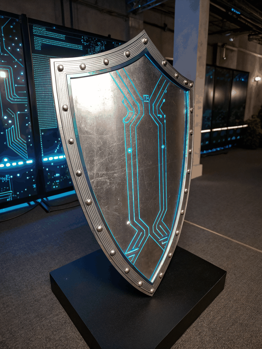 Abstract digital shield representing AI-powered cybersecurity protection